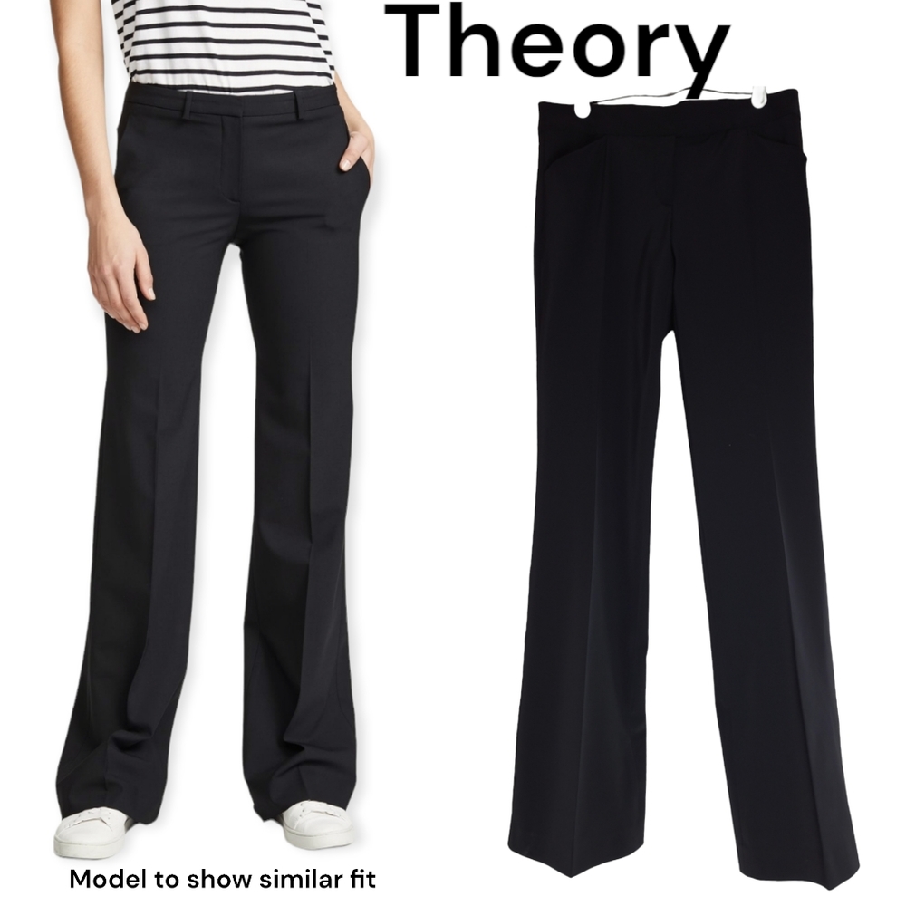 Theory womens Black straight wide Leg trouser pants style # 40605235